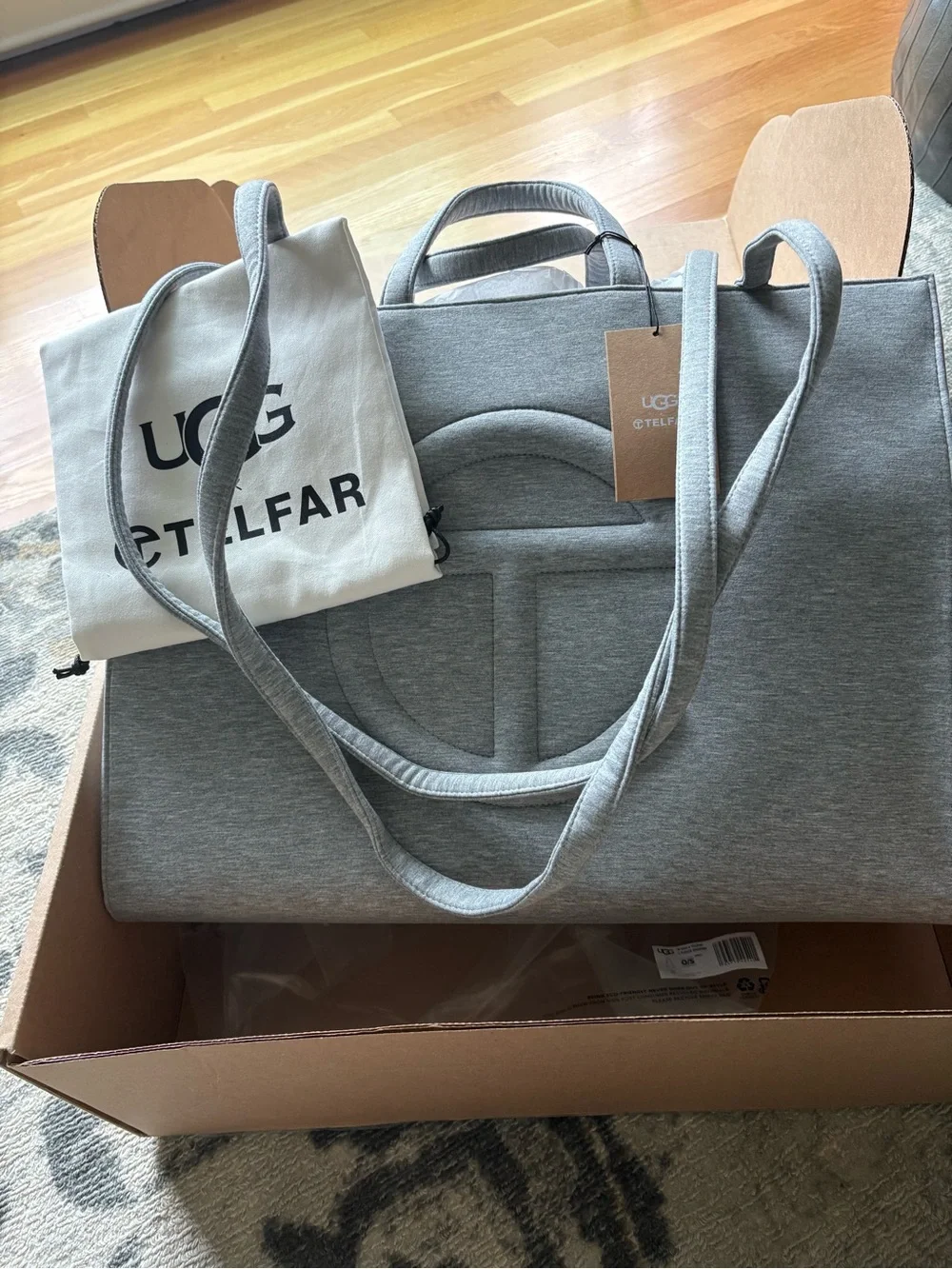 Telfar Gray Duffel Tote Bag with Embossed Logo